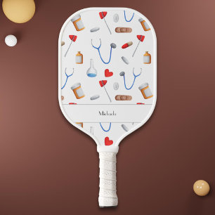 Doctor Nurse Medical Equipment Pattern Pickleball Paddle