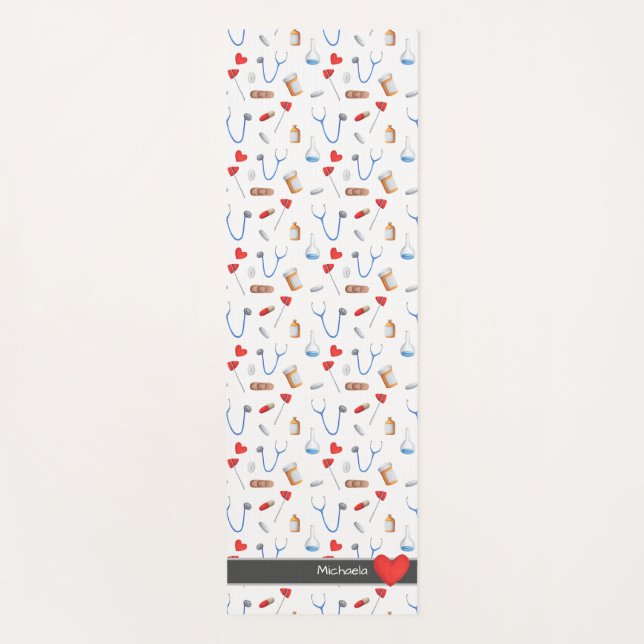 Doctor Nurse Medicine Clinic Equipment Pattern Yoga Mat (Front)