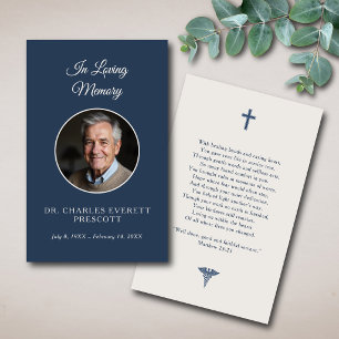 Doctor Nurse Memorial Funeral Photo Prayer Blue Business Card