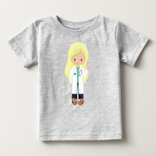 Doctor, Nurse, Stethoscope, Lab Coat, Blonde Hair Baby T-Shirt (Front)