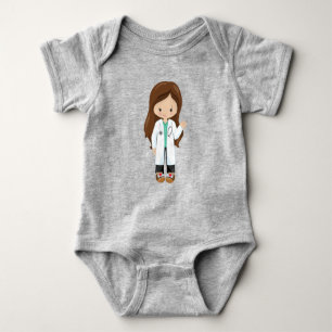 Doctor, Nurse, Stethoscope, Lab Coat, Brown Hair Baby Bodysuit