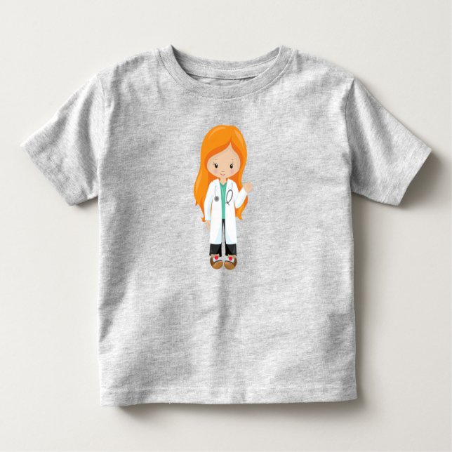 Doctor, Nurse, Stethoscope, Lab Coat, Orange Hair Toddler T-Shirt (Front)