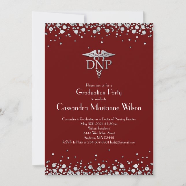 Doctor Nursing Practice Graduation Maroon Silver Invitation (Front)