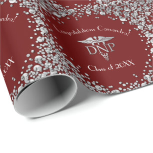 Doctor Nursing Practice Graduation Maroon Silver Wrapping Paper