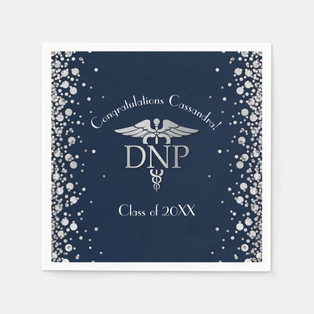 Doctor Nursing Practice Graduation NavyBlue Silver Napkin (Front)