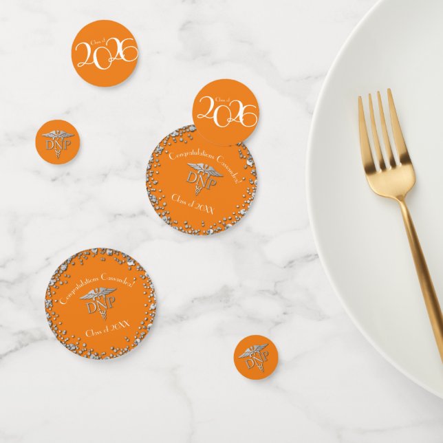 Doctor Nursing Practice Graduation Orange Silver Confetti (Group)