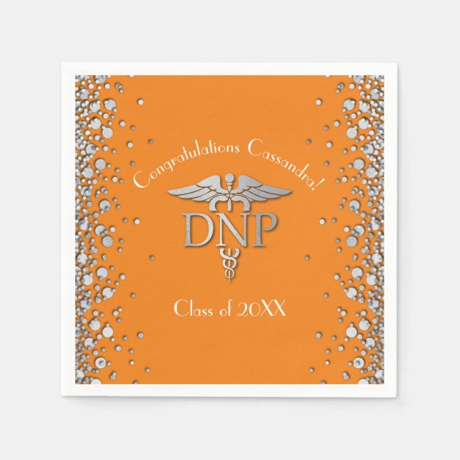 Doctor Nursing Practice Graduation Orange Silver Napkin (Front)