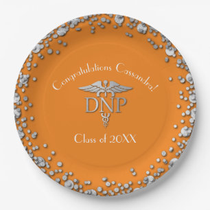 Doctor Nursing Practice Graduation Orange Silver Paper Plate