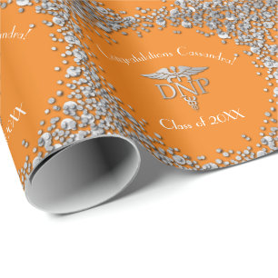 Doctor Nursing Practice Graduation Orange Silver Wrapping Paper