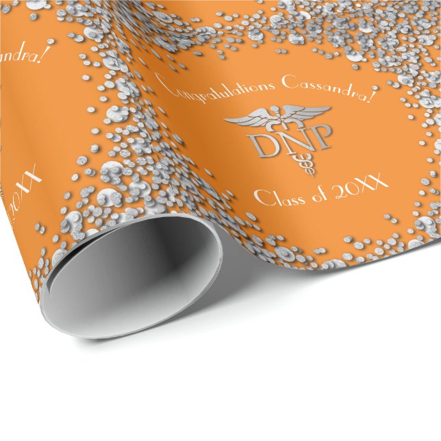 Doctor Nursing Practice Graduation Orange Silver Wrapping Paper (Roll Corner)