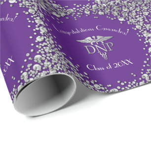 Doctor Nursing Practice Graduation Purple Silver Wrapping Paper