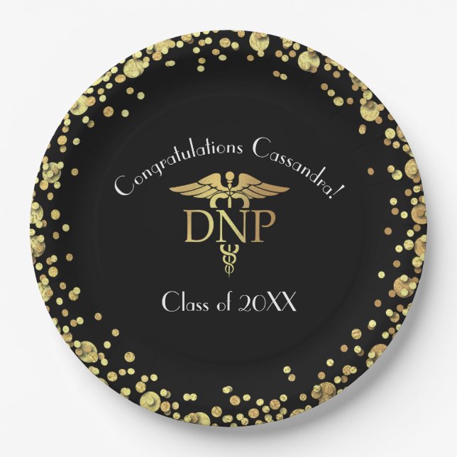 Doctor of Nursing Practice Graduation Black Gold Paper Plate (Front)