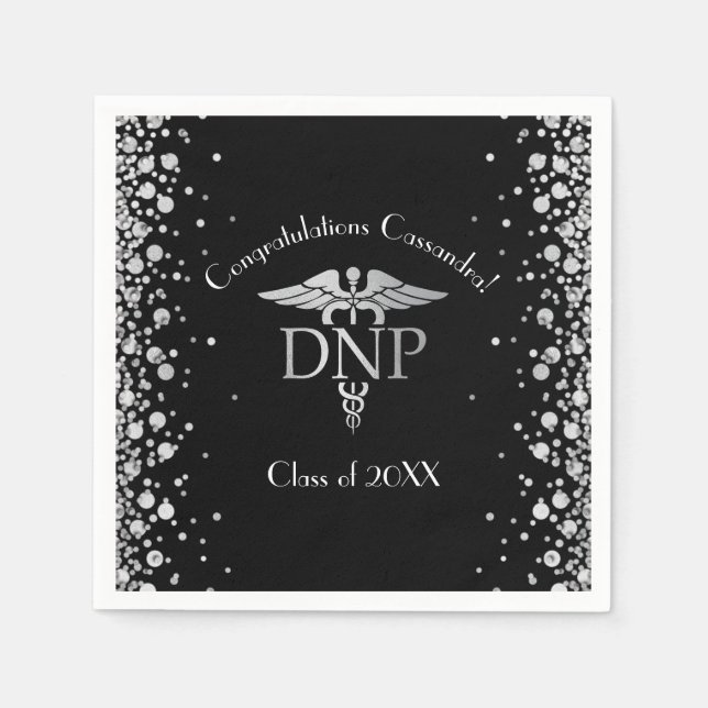 Doctor of Nursing Practice Graduation Black Silver Napkin (Front)