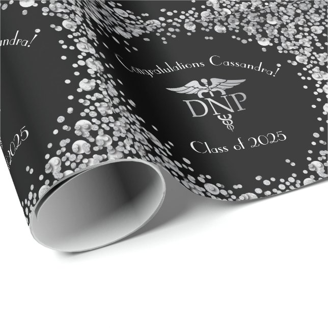 Doctor of Nursing Practice Graduation Black Silver Wrapping Paper (Roll Corner)