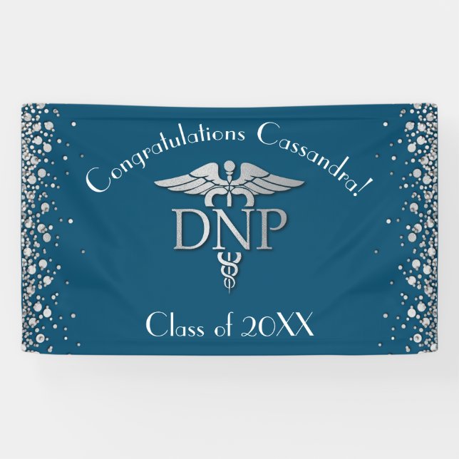 Doctor of Nursing Practice Graduation Blue Silver Banner (Horizontal)