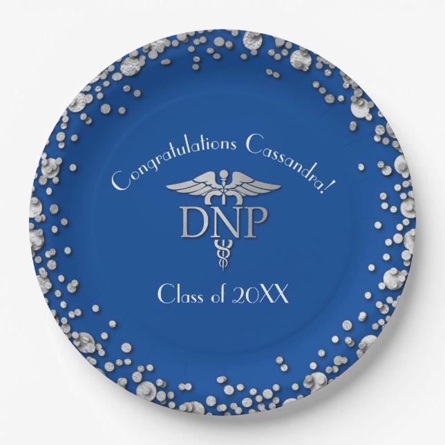 Doctor of Nursing Practice Graduation Blue Silver Paper Plate (Front)
