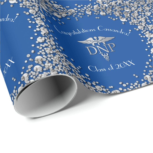 Doctor of Nursing Practice Graduation Blue Silver Wrapping Paper (Roll Corner)