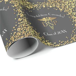 Doctor of Nursing Practice Graduation Grey Gold Wrapping Paper
