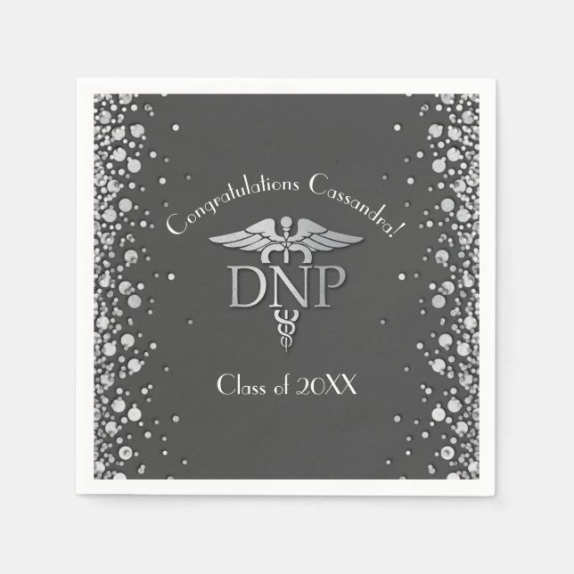 Doctor of Nursing Practice Graduation Grey Silver Napkin (Front)