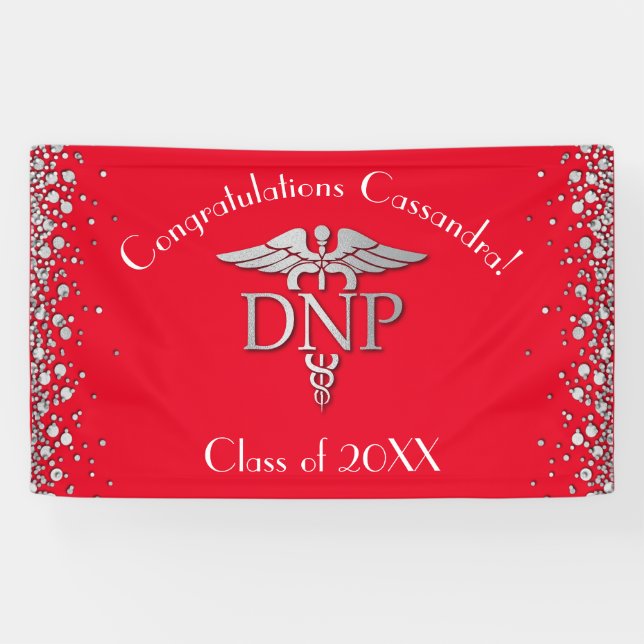 Doctor of Nursing Practice Graduation Red Silver Banner (Horizontal)