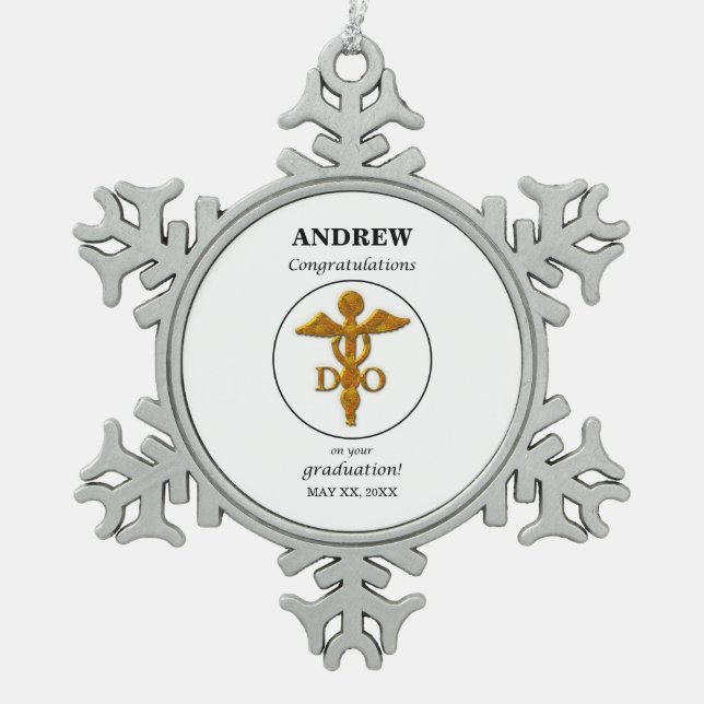 Doctor of Osteopathy Graduation Congratulation Snowflake Pewter Christmas Ornament (Front)