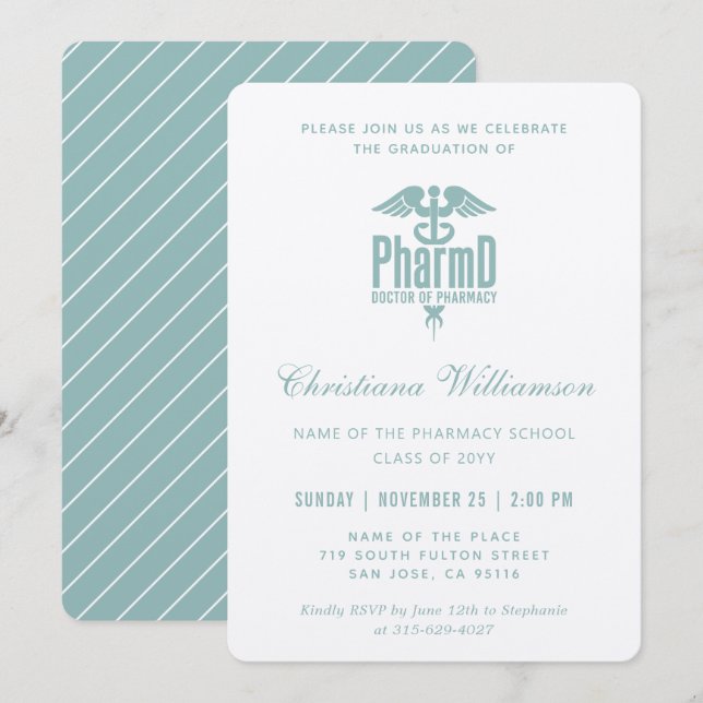 Doctor of Pharmacy PharmD Pharmacy Graduation Invitation (Front/Back)
