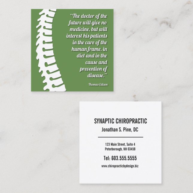 Doctor of the Future Quote Spine Logo Chiropractor Square Business Card (Front/Back)