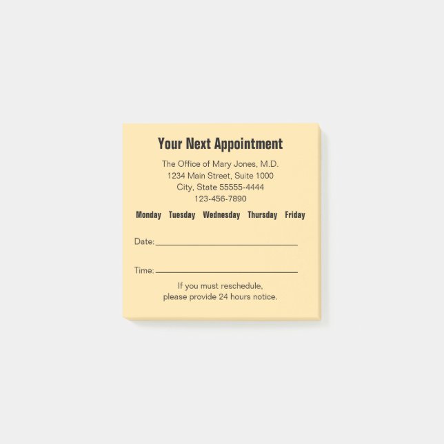 Doctor Office Beige Your Next Appointment Reminder Post-it Notes (Front)