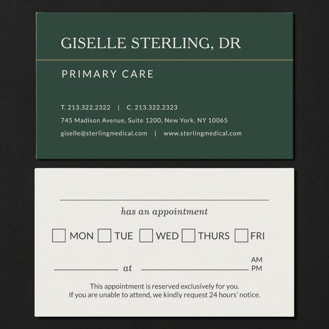 Doctor Office Green Appointment Reminder Business Card (Creator Uploaded)