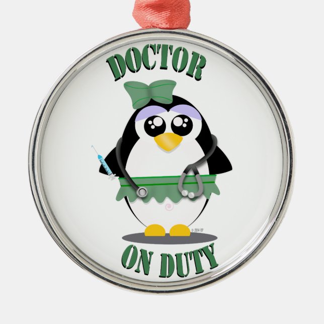 Doctor on Duty Penguin (female) Metal Tree Decoration (Front)