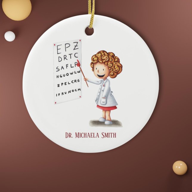 Doctor Optometrist Blonde Girl Christmas Ceramic Tree Decoration (Cute girl doctor or nurse optometrist graduation first christmas keepsake)