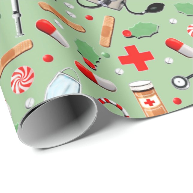 Doctor or Nurse Christmas Holiday Gift Wrapping Pa Paper (Roll Corner)