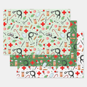 Doctor or Nurse Christmas Holiday Gift Wrapping Paper Sheet