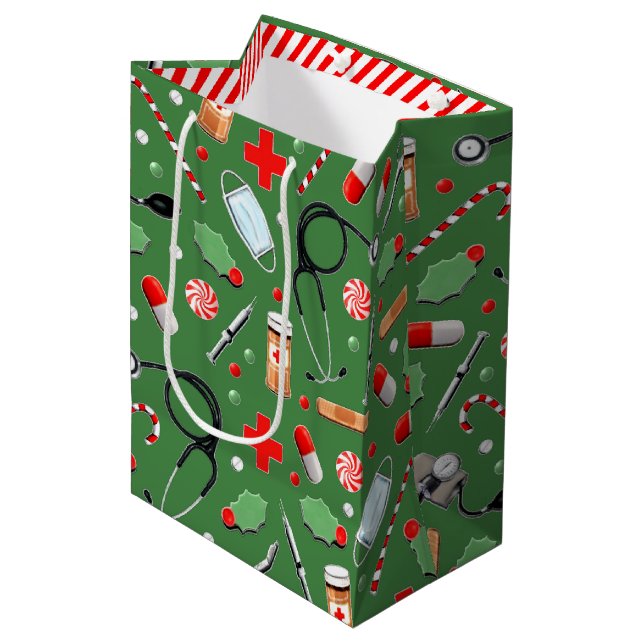 Doctor or Nurse Christmas Holiday Medium Gift Bag (Front Angled)