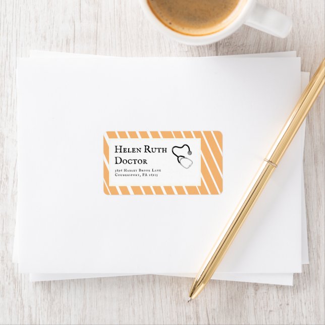  Doctor Orange Stripes Personal Address Label  (Insitu)