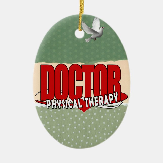 DOCTOR PHYSICAL THERAPY BIG RED CERAMIC TREE DECORATION (Front)