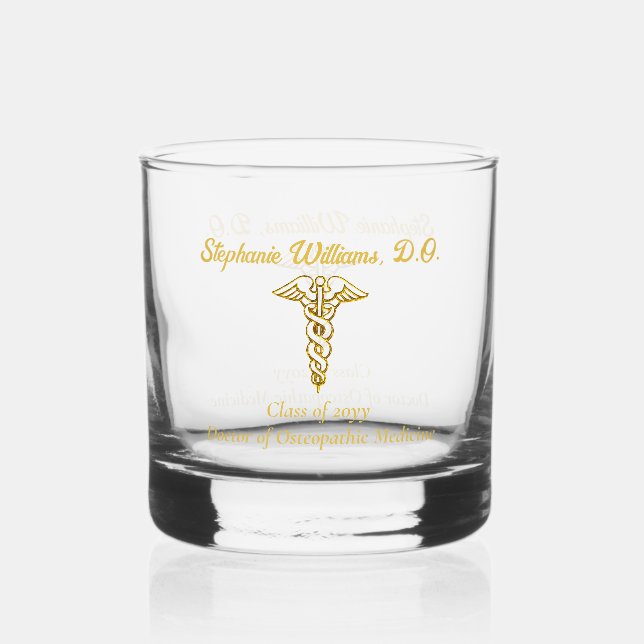 Doctor | Physician | Nurse Caduceus Name Class Whiskey Glass (Front)
