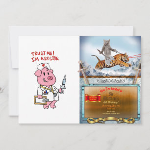 Doctor pig with syringe in hand   choose back colo invitation