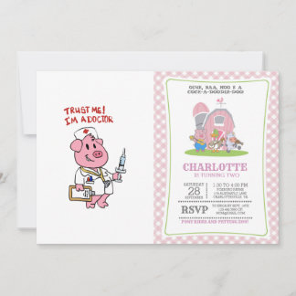 Doctor pig with syringe in hand | choose back colo invitation