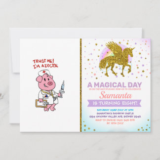 Doctor pig with syringe in hand | choose back colo invitation