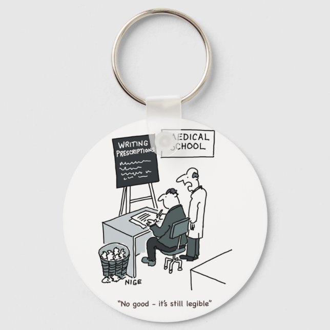 Doctor Practising Prescription. Funny Cartoon Key Ring (Front)