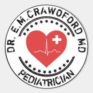 Doctor Rubber Stamp Heart ECG With Your Name Classic Round Sticker