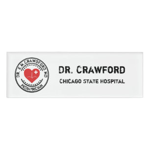 Doctor Rubber Stamp Heart ECG With Your Name Tag