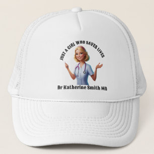 DOCTOR SAVE LIVES girl white coat physician Trucker Hat