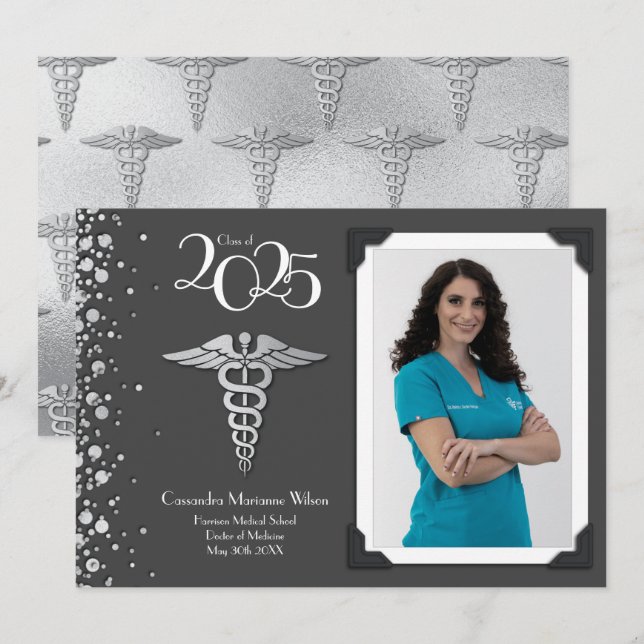 Doctor Silver Graduation Announcement Grey (Front/Back)