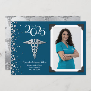Doctor Silver Graduation Announcement Navy Blue