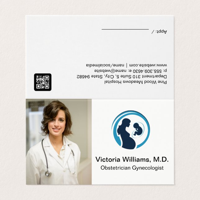 Doctor Smiling | Obstetrician Gynaecologist Logo Business Card (Outside Unfolded)
