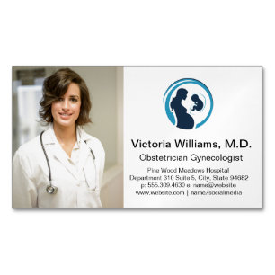 Doctor Smiling Obstetrician Gynaecologist Logo Magnetic Business Card