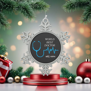 Doctor Stethoscope Practitioner Hospital Medicine Snowflake Pewter Christmas Ornament
