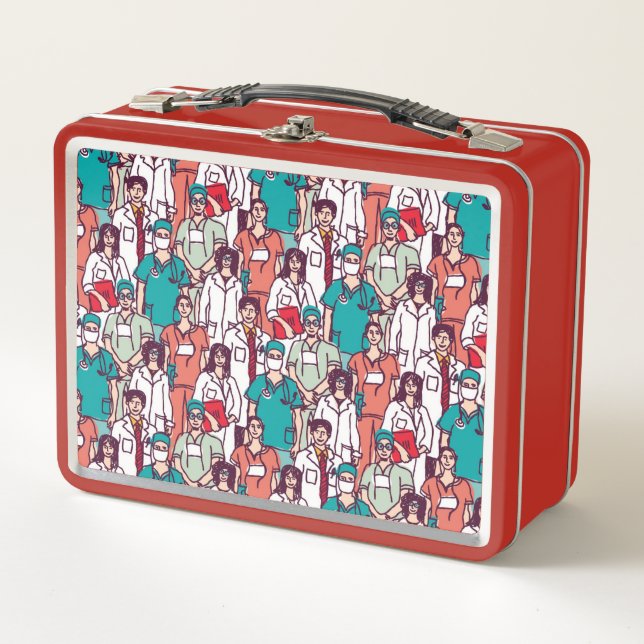 Doctor & Surgeon Pattern Metal Lunch Box (Front)